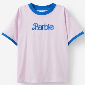 Barbie Malibu Ringer Drop Shoulder Short Sleeve Comic Graphic Tee Girls Size 6